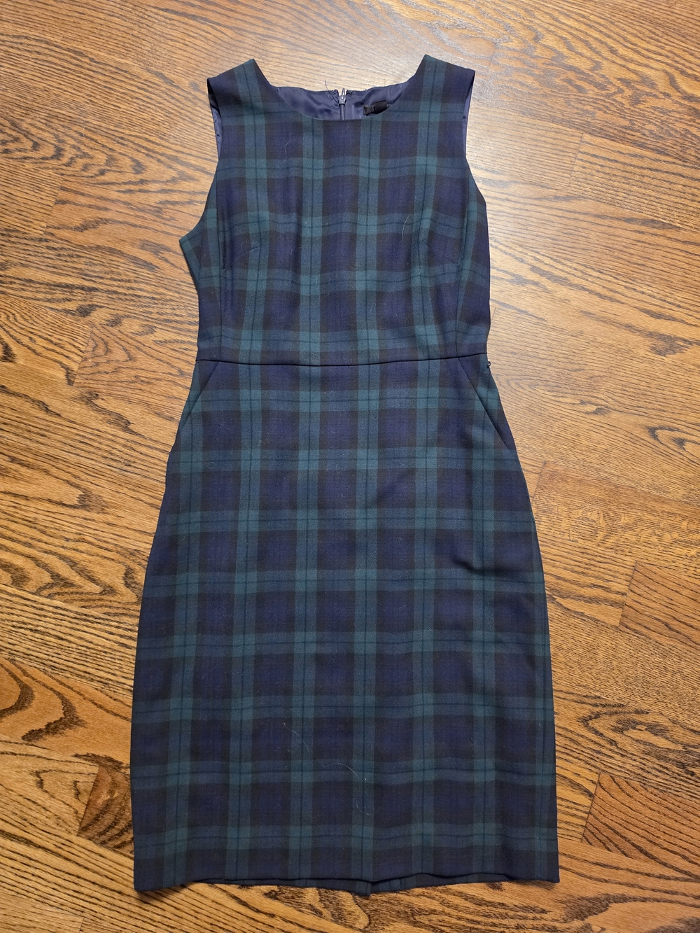 J. Crew Navy and Dark Green Plaid Sleeveless Sheath Dress